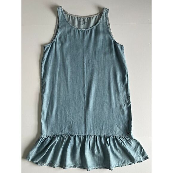 Vineyard Vines Girls Sleeveless Drop Ruffle Hem Dress Light Chambray Size XL/16 - Picture 5 of 9